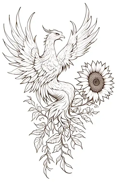 Phoenix Rising With Sunflower And Vines