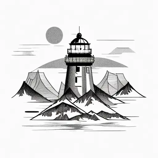Big Mountains With Lighthouse And Water