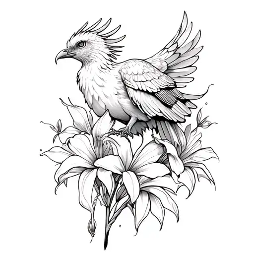 Phoenix Perched On Gladiolus Flowers