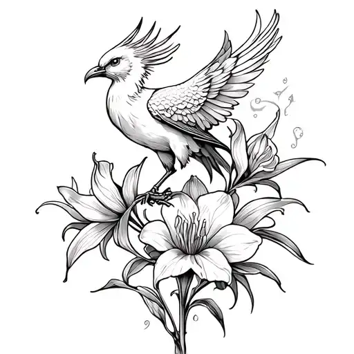 Phoenix Perched On Gladiolus Flowers