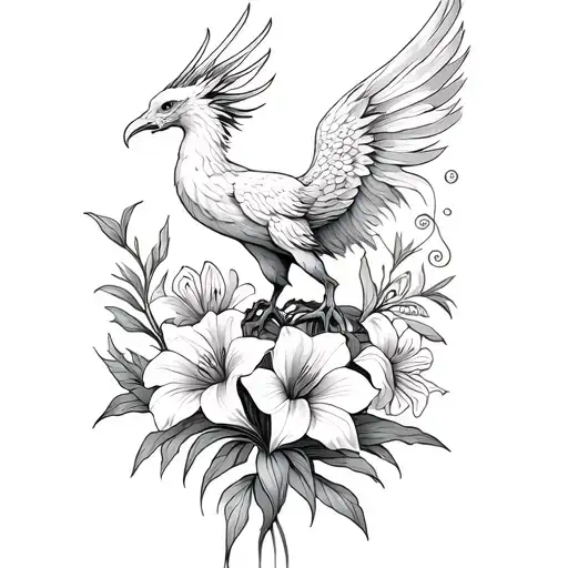 Phoenix Rising From Gladiolus Flowers