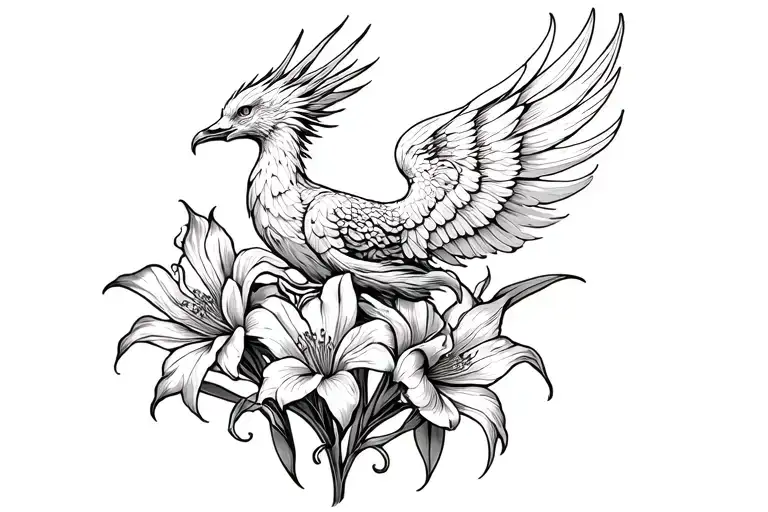 Phoenix Rising From Gladiolus Flower Intertwined