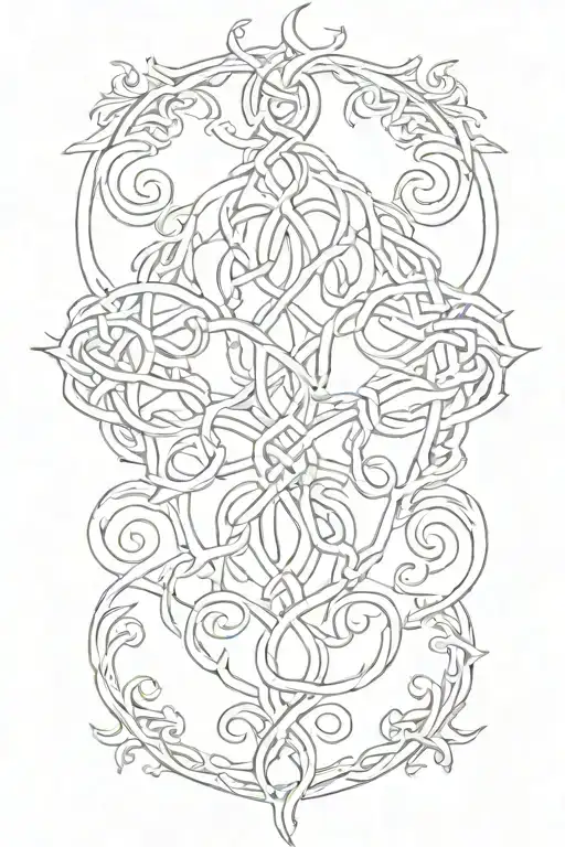 Thin Celtic Knot Roots Surrounded By Flames