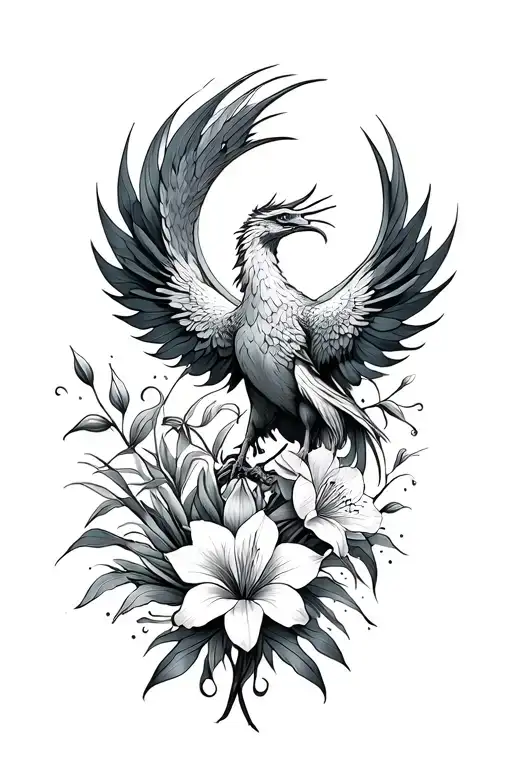 Phoenix With Gladiolus And Moon