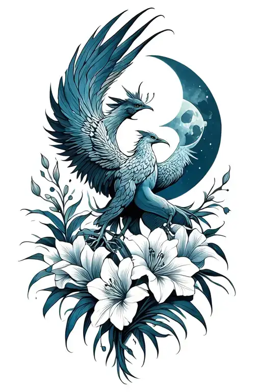 Phoenix With Gladiolus And Moon