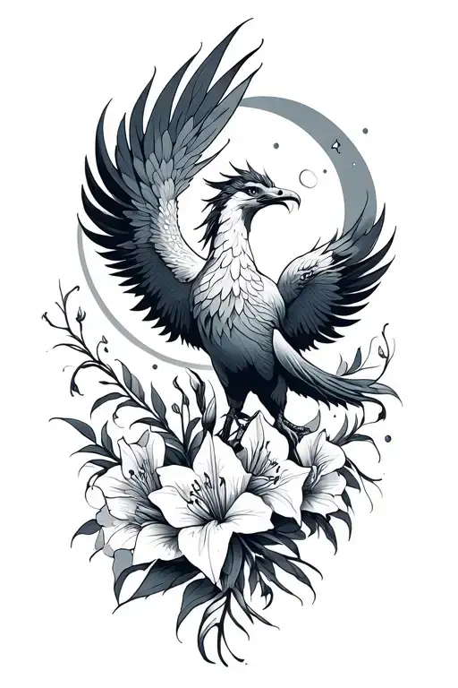 Phoenix With Gladiolus And Moon