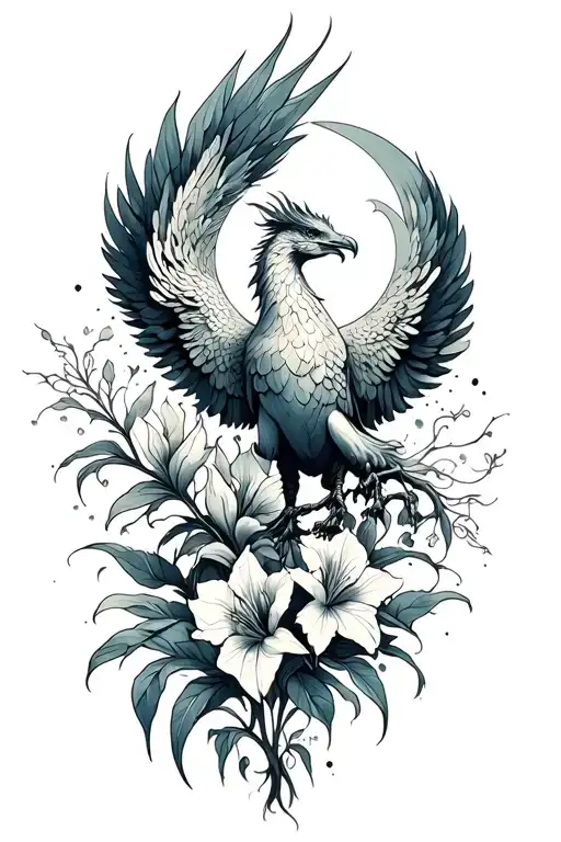 Phoenix With Gladiolus And Moon