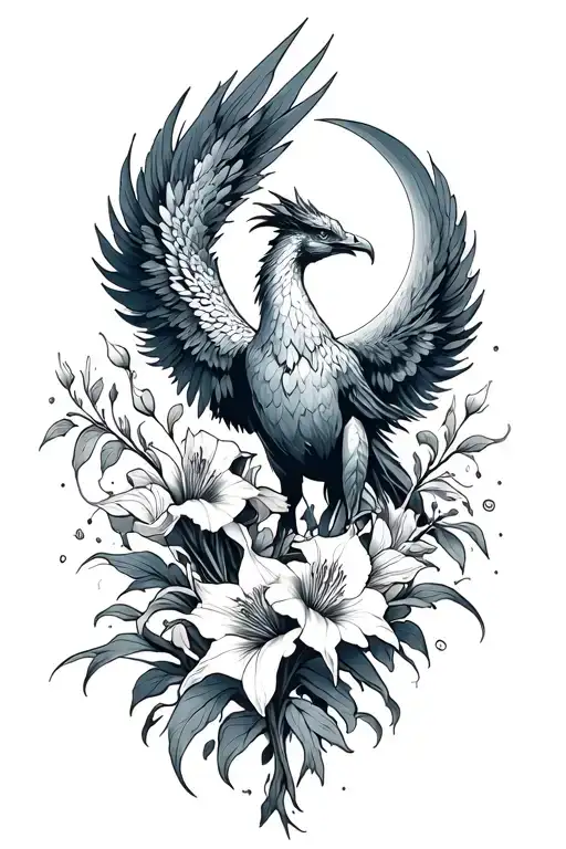 Phoenix With Gladiolus And Moon