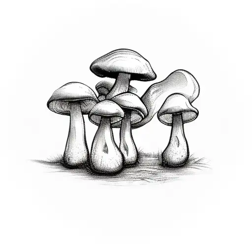 Mushrooms In A Circular Row With A Blan Circle In The Middle