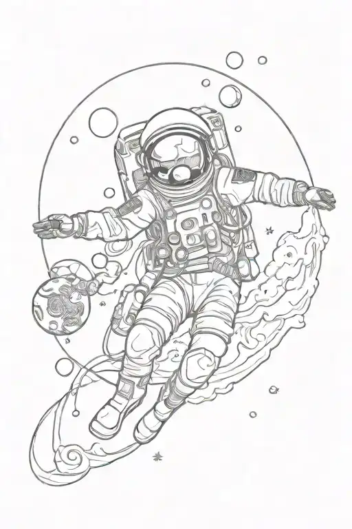 Spaceman Full-length Flying In Space With Planets