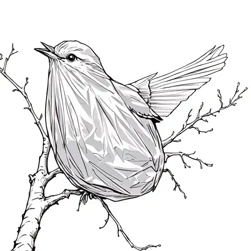 A Plastic Bag Resembling A Bird On A Tree Branch