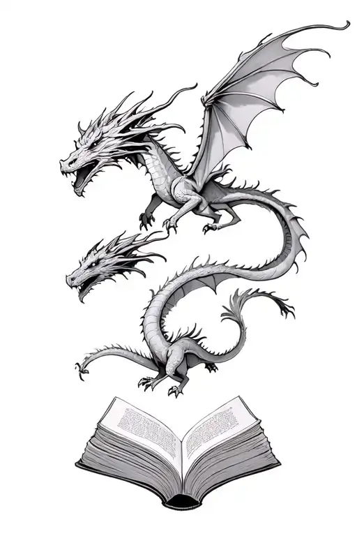 3 Dragons Flying Out Of Book