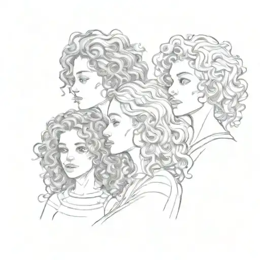 Mother Is Two Daughters With Curly Hair