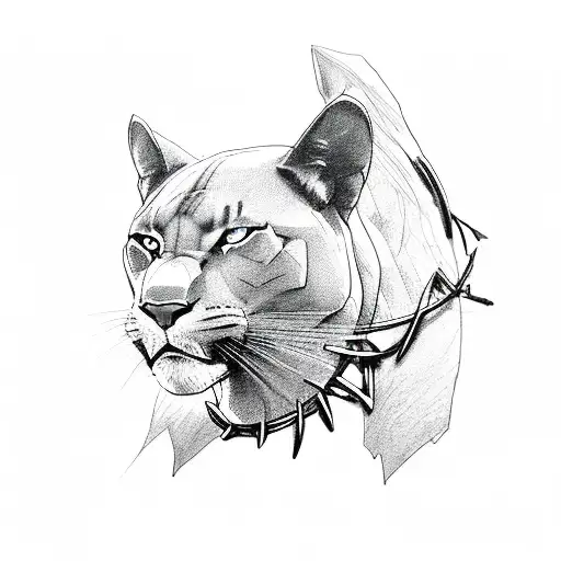 A Black Panther With Barbed Wire Wrapped Around Its Body In Sketch Style