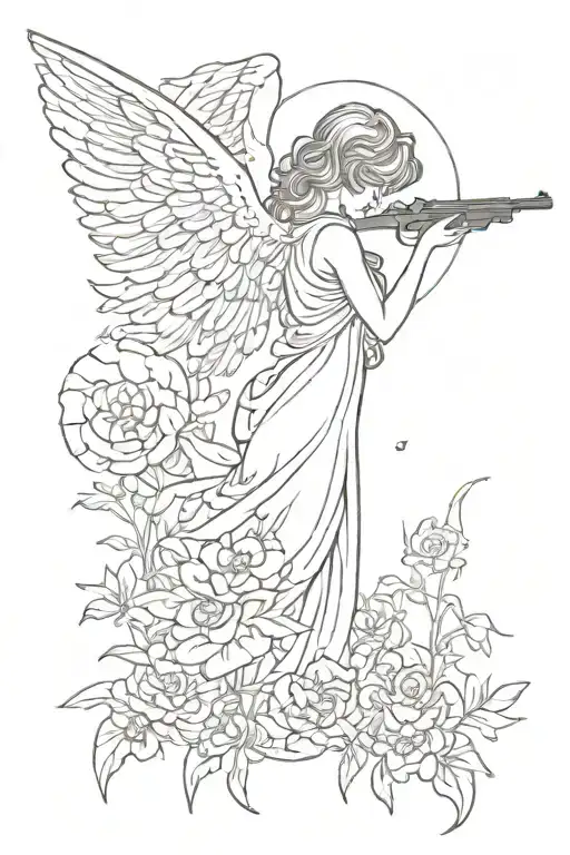 Silhouette Little Of A Shooting Angel From The Back From The Meadow