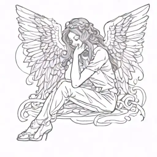 Girl Angel Sitting Crying
