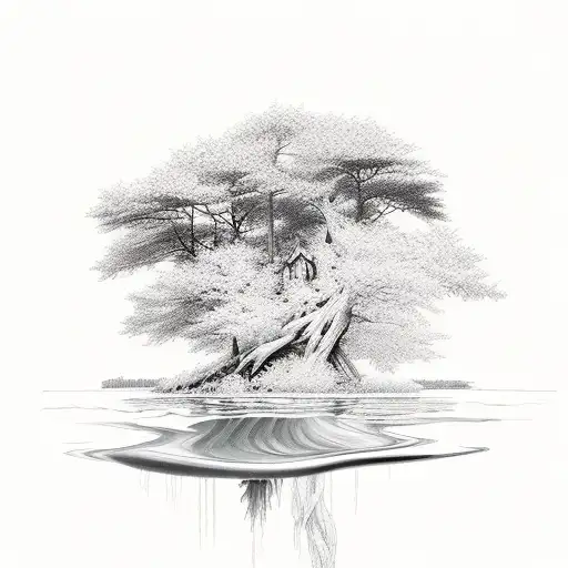 A Lake Scene With Computer Code Flowing Into The Water