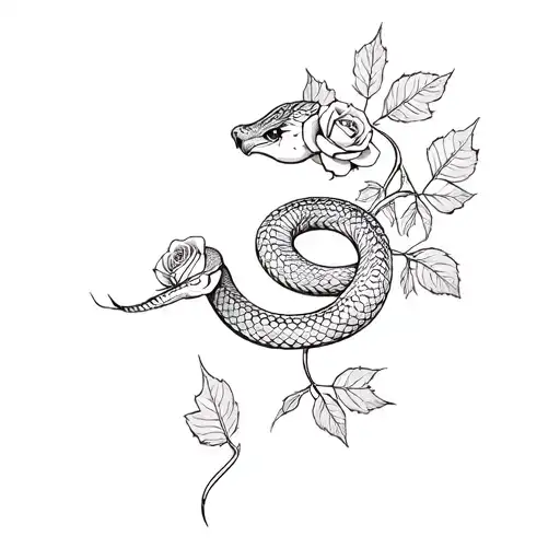 Snake And Roses Falling Leaves