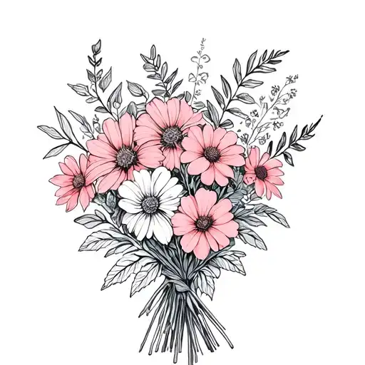 August And July Birth Flower Bouquet Fine Line Flower Bouquet