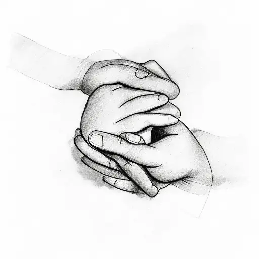 A Minimalist Sketch Of Praying Hands With The Words 'Our Father' Written Below In Elegant Script