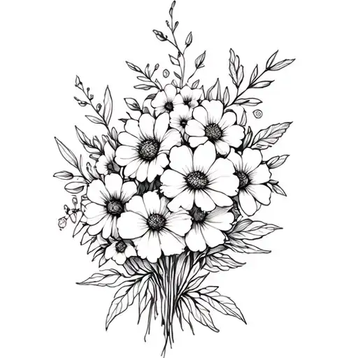 August And July Birth Flower Bouquet Fine Line