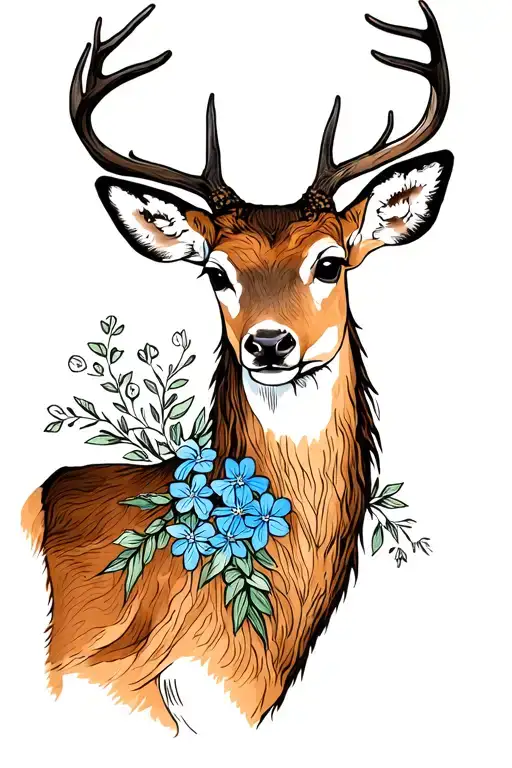 A Deer Intertwined With Forget Me Nots