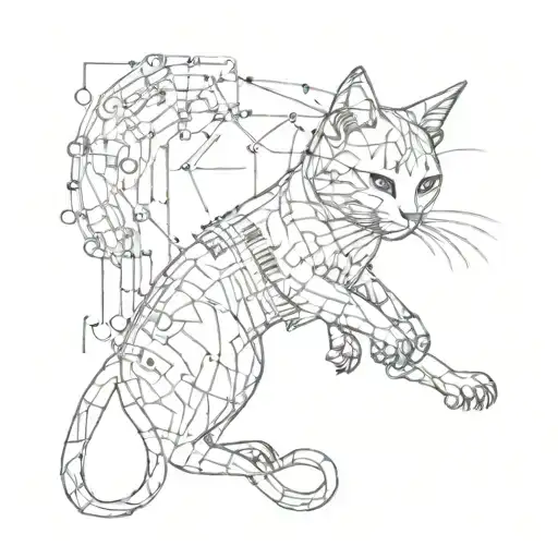 A Dynamic Composition Of A Cat Doing Yoga Poses Intertwined With Electronic Components