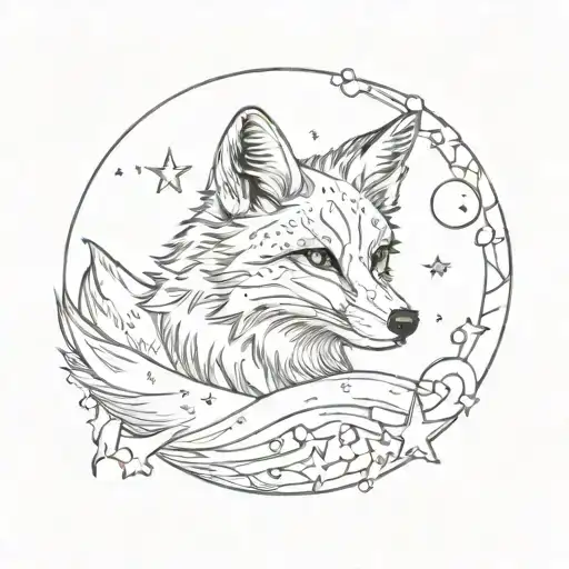 Fox With Moon And Stars Around It
