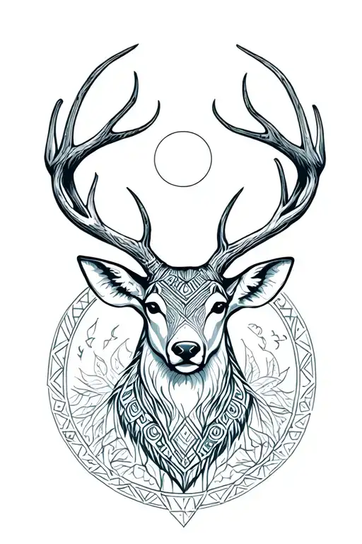 Deer Head Spiritual Trees Crescent Moon Aztec Geometric Soft Look