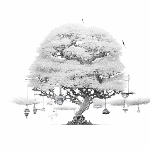 An Intricate Mechanical Tree Merging Nature And Technology