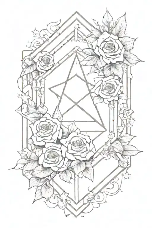 Tesseract With Roses And Stars Forming The Shape