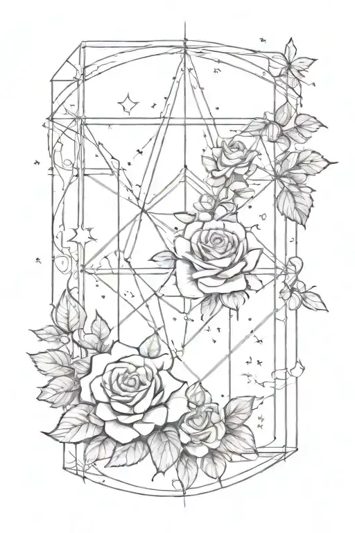 Tesseract With Roses And Stars