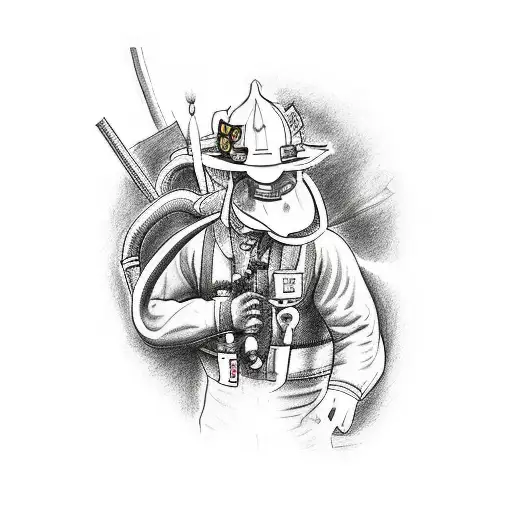Design A Sleeve Tattoo Depicting A Scene Of A Fire Fighter In Action With A Touch Of Gore