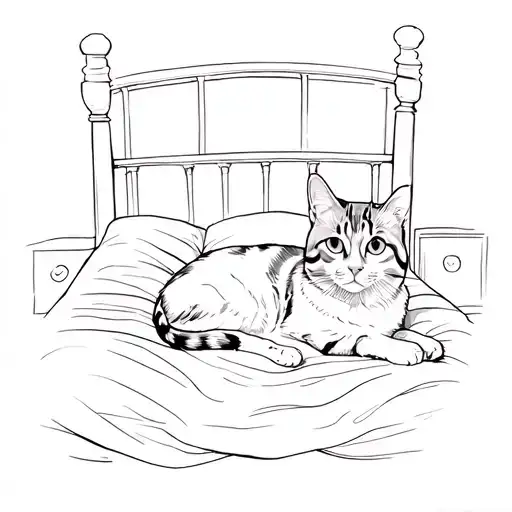A Cat Laying On A Bed