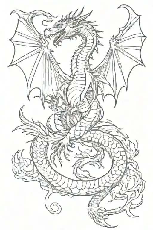 Tarot Symbols Surrounding A Simple Outline Of A Dragon