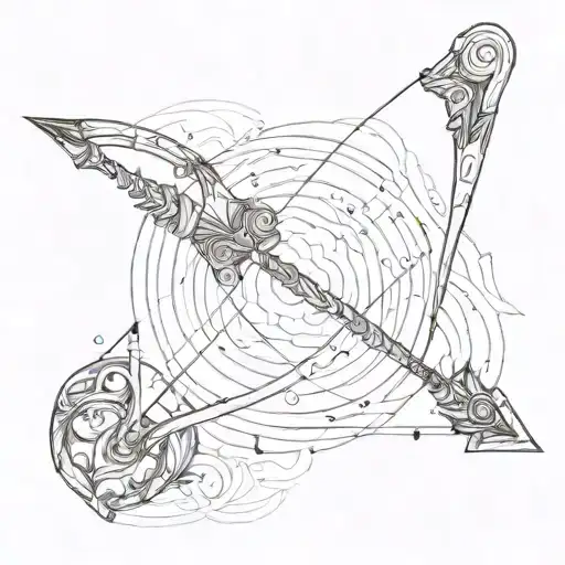 A Minimalist Sketch Of A Bow And Arrow With A Subtle Nod To Airavata In The Background