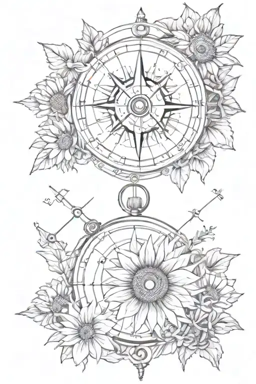 Compass And Sunflowers Intertwined