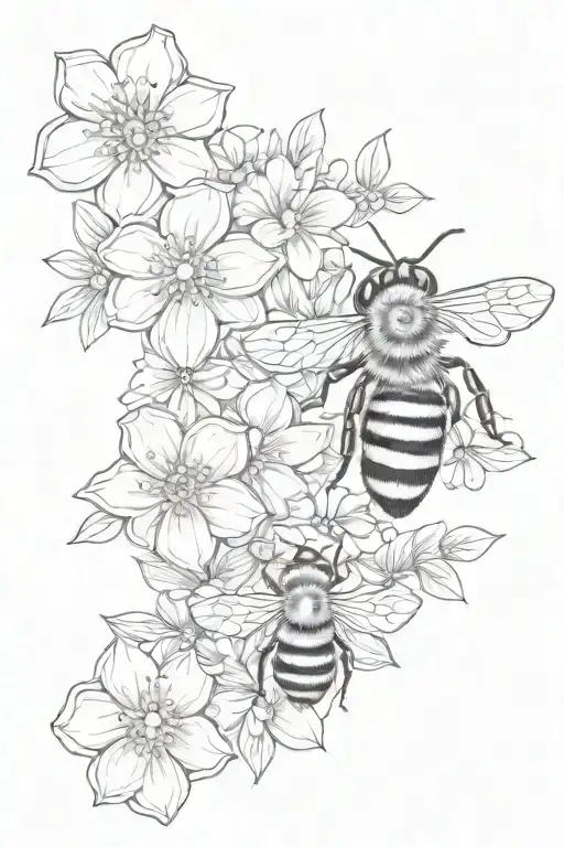 Bee On Honeycomb With Flowers Sleeve With Light Shading More Line Work