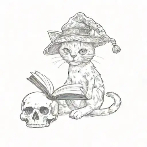 A Cat With A Book And A Skull Wearing