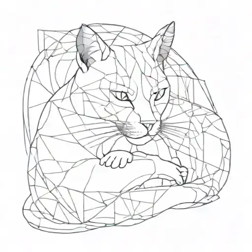 A Minimalist Cat Snuggling With A Abstract Representation