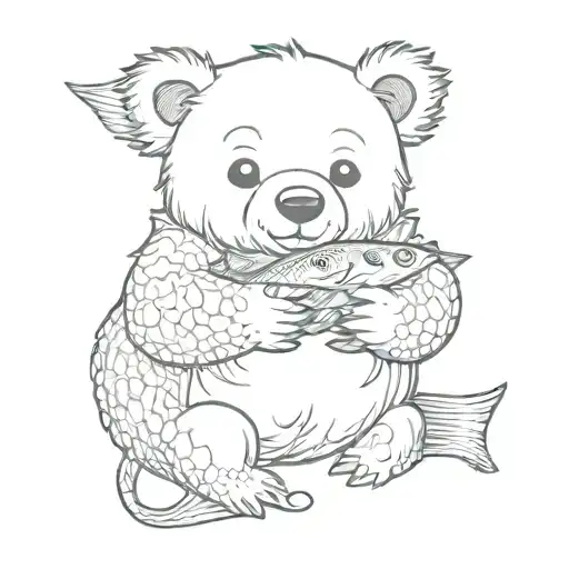 Happy Bear Hugging A Fish