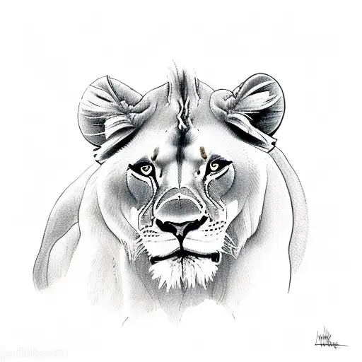 Lioness Looking To The Side Above A Feather