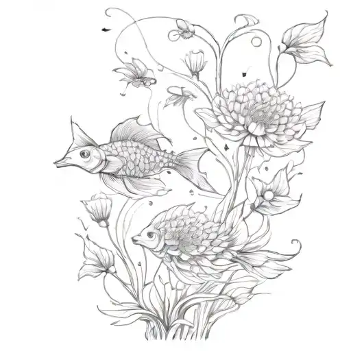 A Surrealistic Composition Of Dandelions Transforming Into Koi Fish