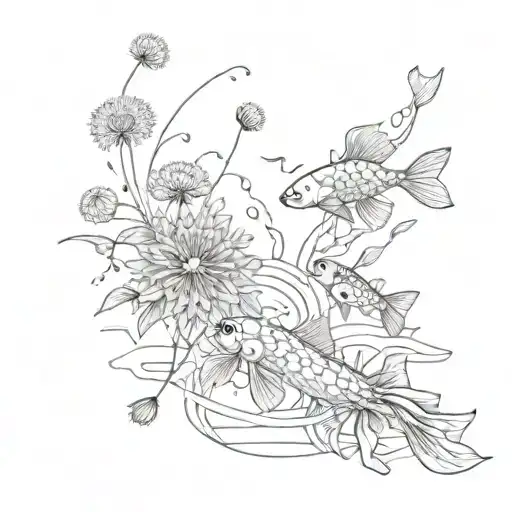 A Surrealistic Composition Of Dandelions Transforming Into Koi Fish