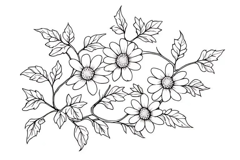 Simple Linework Tattoo Of An Ivy Vine With Daisies And Hawthorne Flowers Intertwined