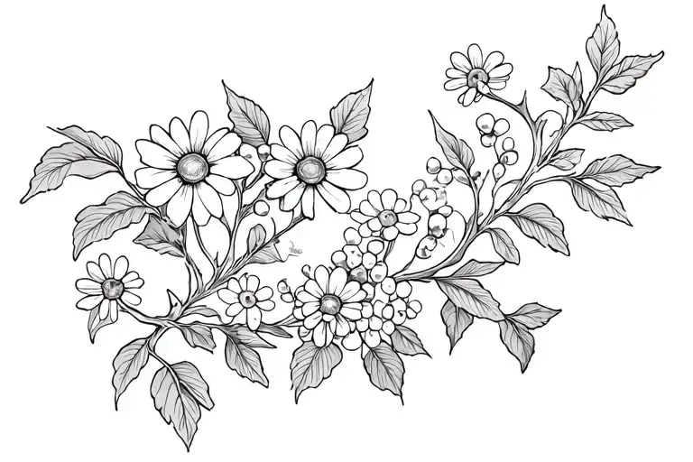 Inework Tattoo Of An Ivy Vine With Daisies And Hawthorne Flowers