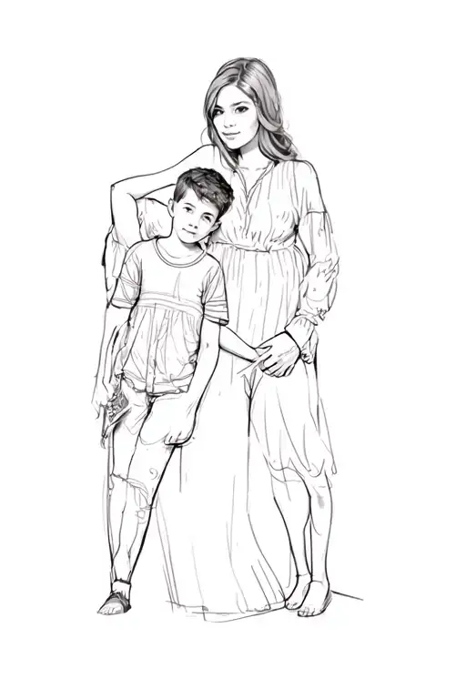 A Mom And Son Posing