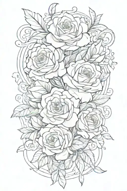 Marigolds And Roses And Ocean Waves Flowing Feathers