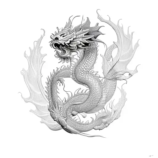 Chinese Dragon With Carp Koi