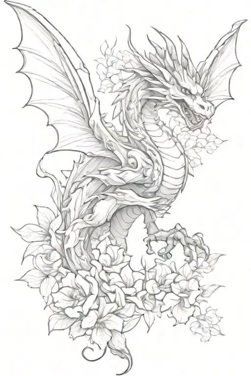 Dragon With Wings In Flowers